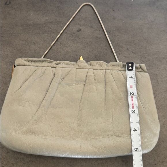 VINTAGE ETRA Elegant Gray Genuine Leather Handbag Clutch Gold/Silver Hardware - Picture 5 of 13